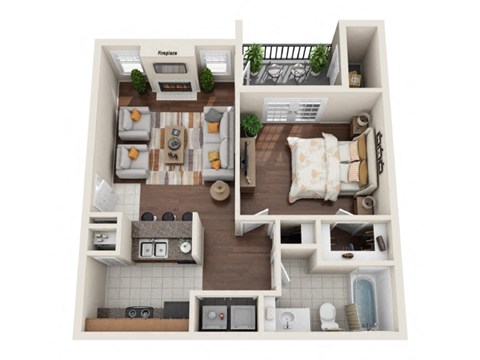 Floor plan for 1 bed, 1 bath, 705 sqft